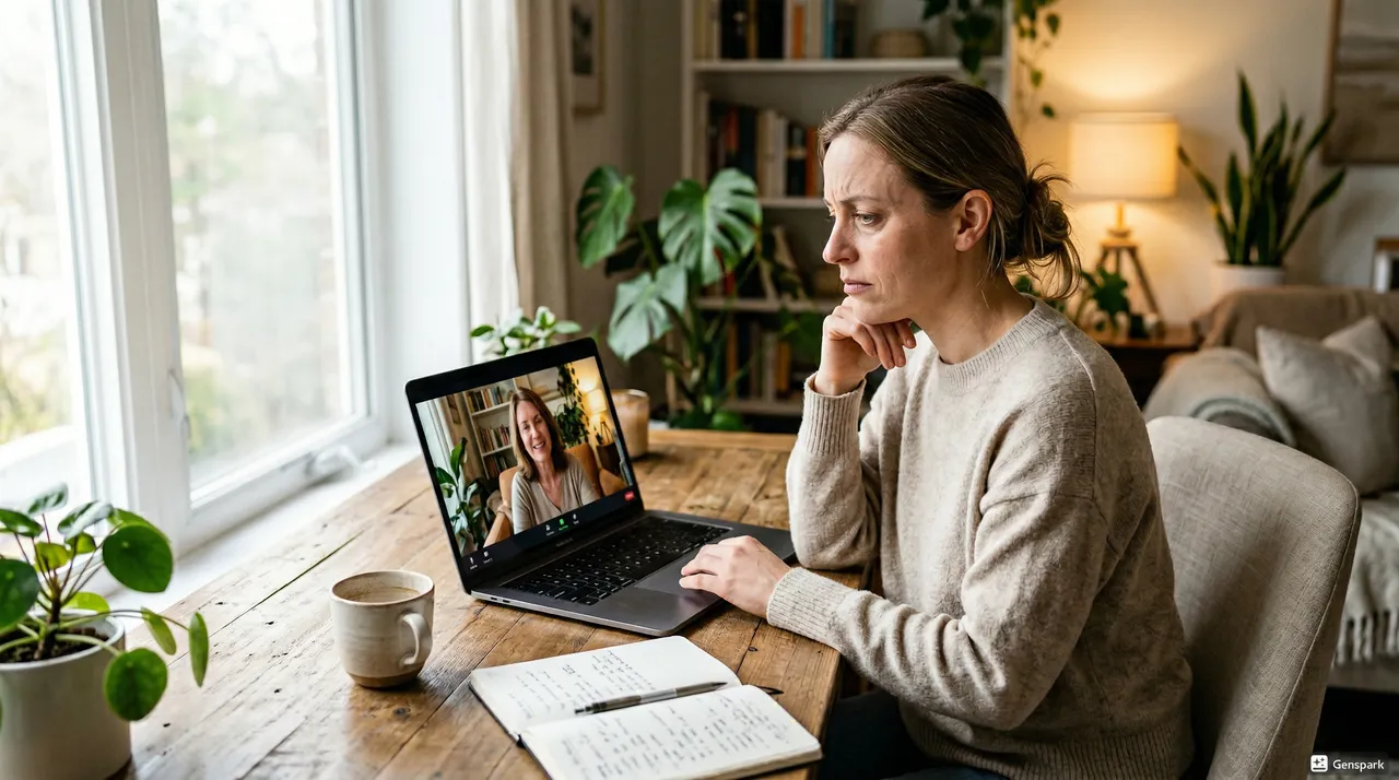 Female having online session with therapist