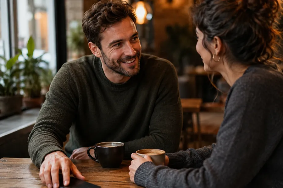 Man putting his phone aside to have a face-to-face conversation